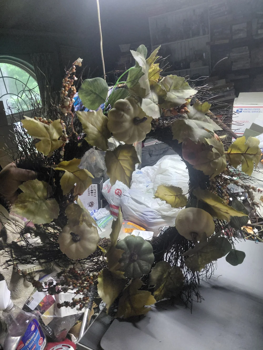 Neutral Pumpkin & Leaf Fall Wreath - Cream & Green